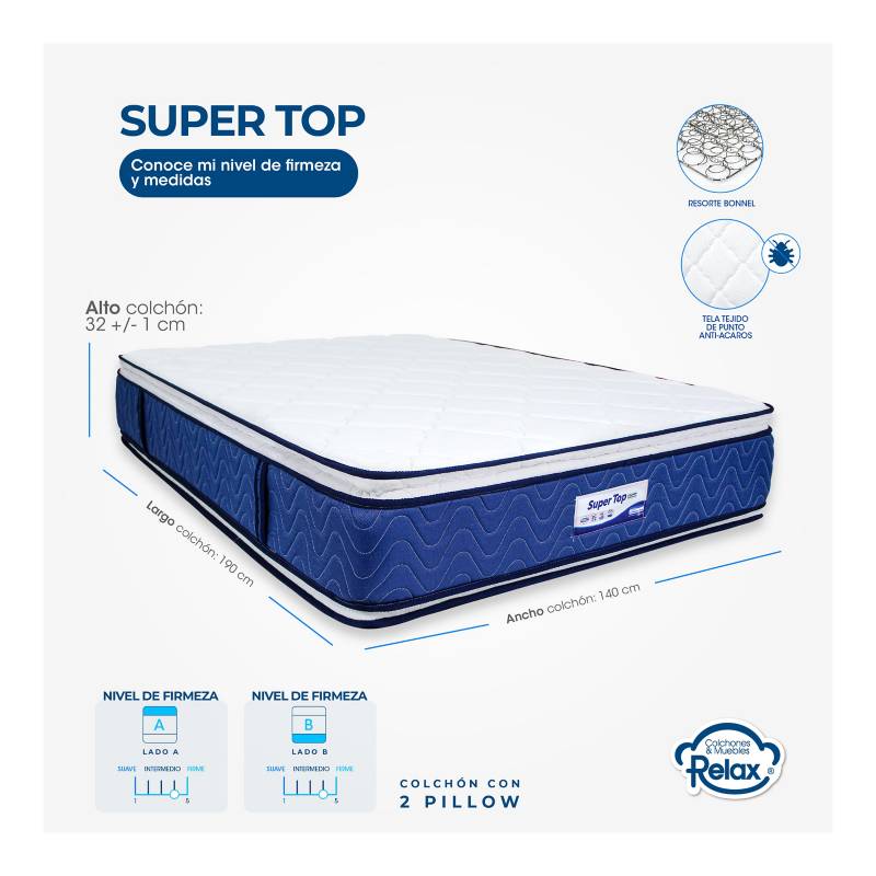 CBO COLCHON SUPER TOP 140X190+SOMIER