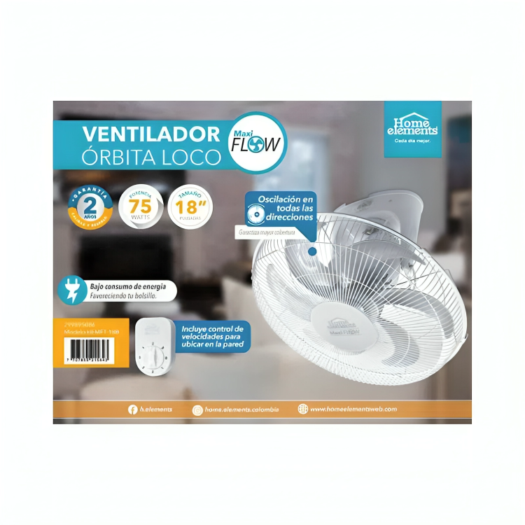 VENTILADOR TECHO LOCO 18" HOME ELEMENT / COD.024325