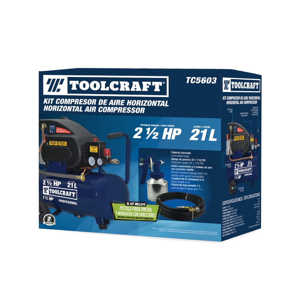 COMPRESOR 21L 2HP TOOLCRAFT+KIT / COD.606026